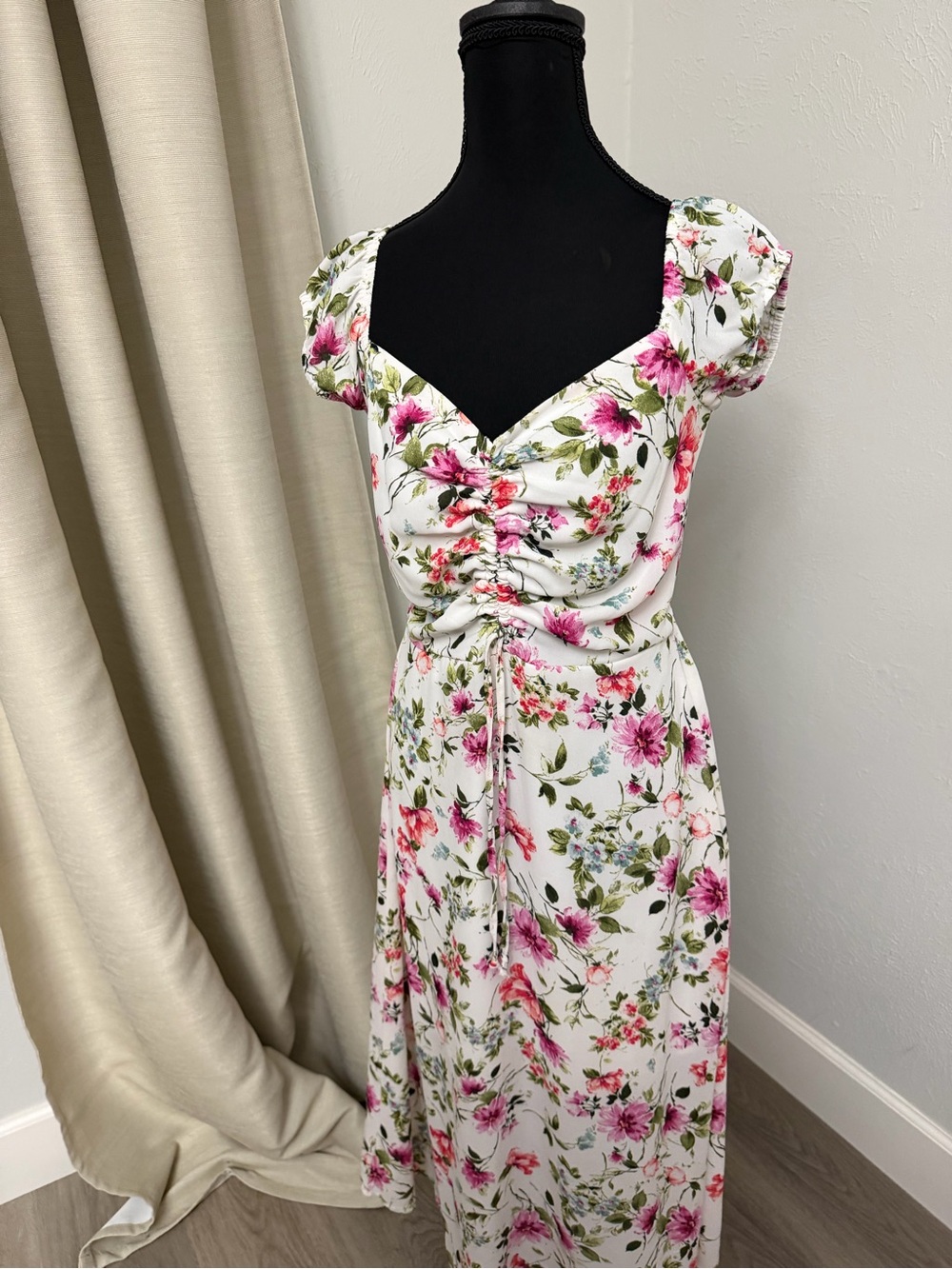 Trixxi White Maxi Dress with Pink Floral Print
